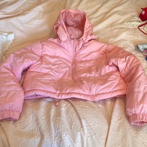 Limited edition cropped pink quarter zip. Size small